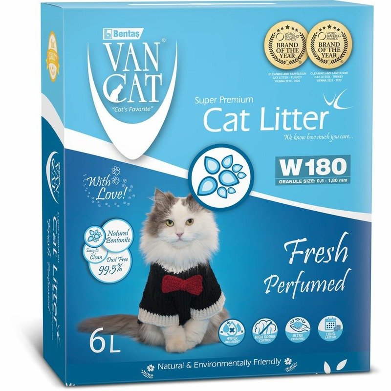 Van Cat Fresh наполнитель для кошек, 100% натуральный, комкующийся, без пыли, с ароматом весенней свежести - 6 л, 5,1 кг