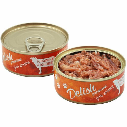 Delish (Делиш) premium консервы для кошек, говядина и ягненок, 6х100 гр (набор)