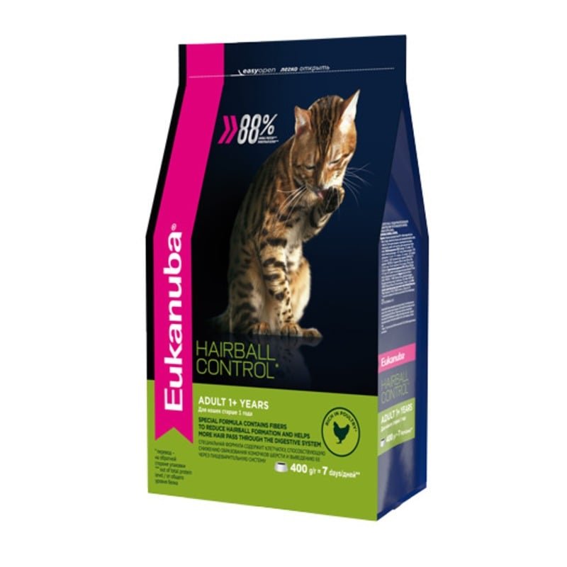 Eukanuba Adult Hairball Control сухой корм для кошек для вывода шерсти, с птицей - 400 г