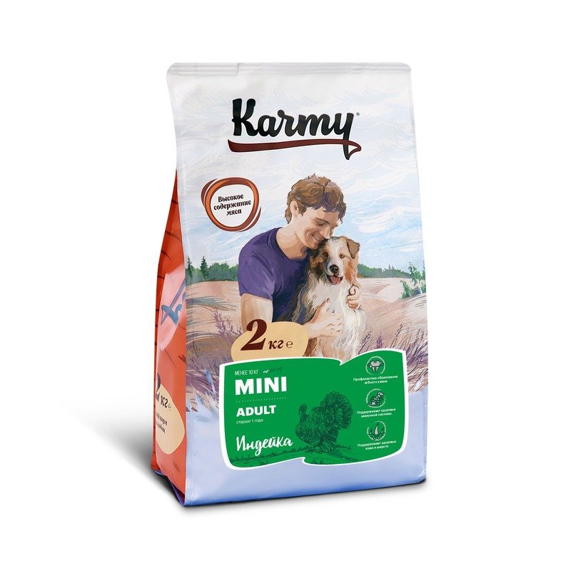 Karmy Mini Adult полнорационный сухой корм для собак мелких пород, с индейкой - 2 кг