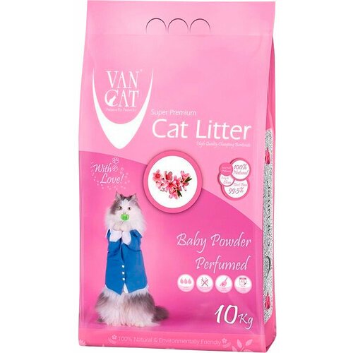 VAN CAT BABY POWDER наполнитель комкующийся для туалета кошек с ароматом детской присыпки (10 кг)