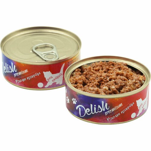 Delish (Делиш) premium консервы для котят, мясное ассорти, 12х100 гр (набор)