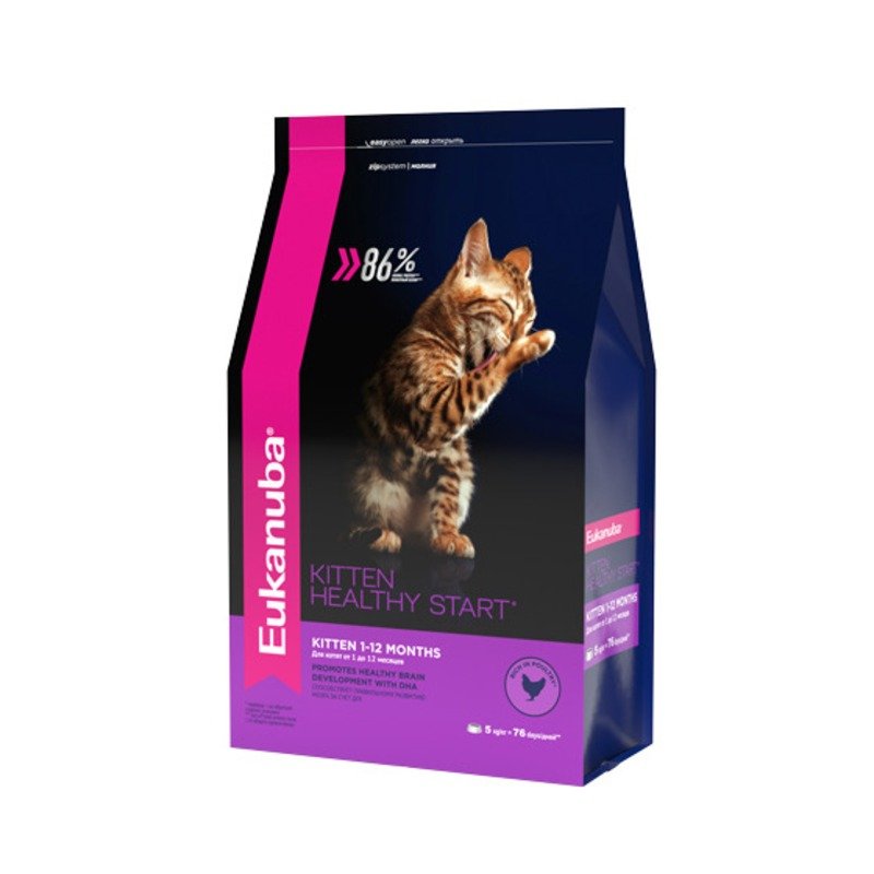 Eukanuba Kitten Healthy Start полнорационный сухой корм для котят, беременных и кормящих кошек, с курицей