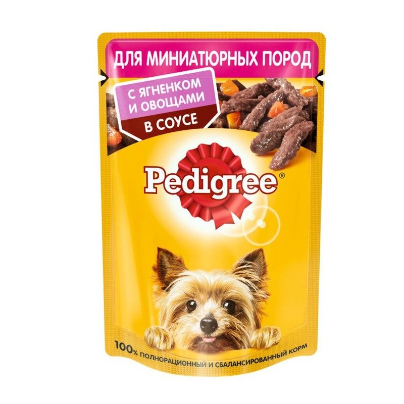 Pedigree полнорационный влажный корм для собак миниатюрных пород, с ягненком и овощами, кусочки в соусе, в паучах - 85 г