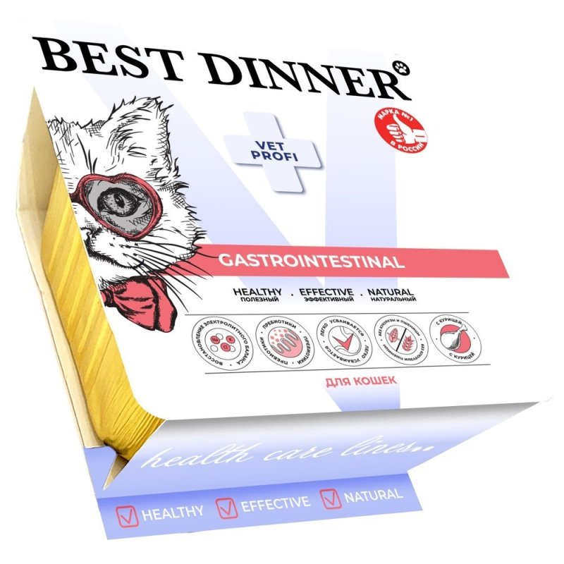 Корм для кошек Best Dinner Vet Profi Gastrointestinal при забол. ЖКТ, паштет с курицей ламист. 100г