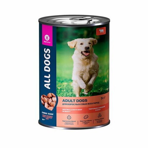 Влажный корм для собак, тефтельки с говядиной в соусе, банка,415 г