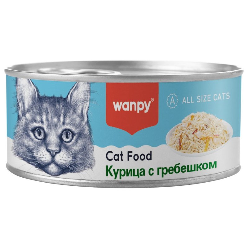 Корм для кошек WANPY Cat Курица с гребешком банка 95г