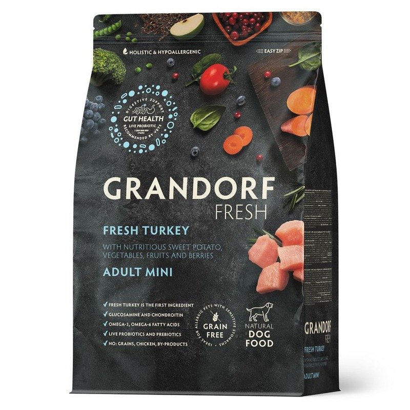 Сухой корм GRANDORF FRESH GRAIN FREE DOG ADULT MINI TURKEY & SWEET POTATO беззерновой для взрослых собак маленьких пород с индейкой и бататом - 1 кг