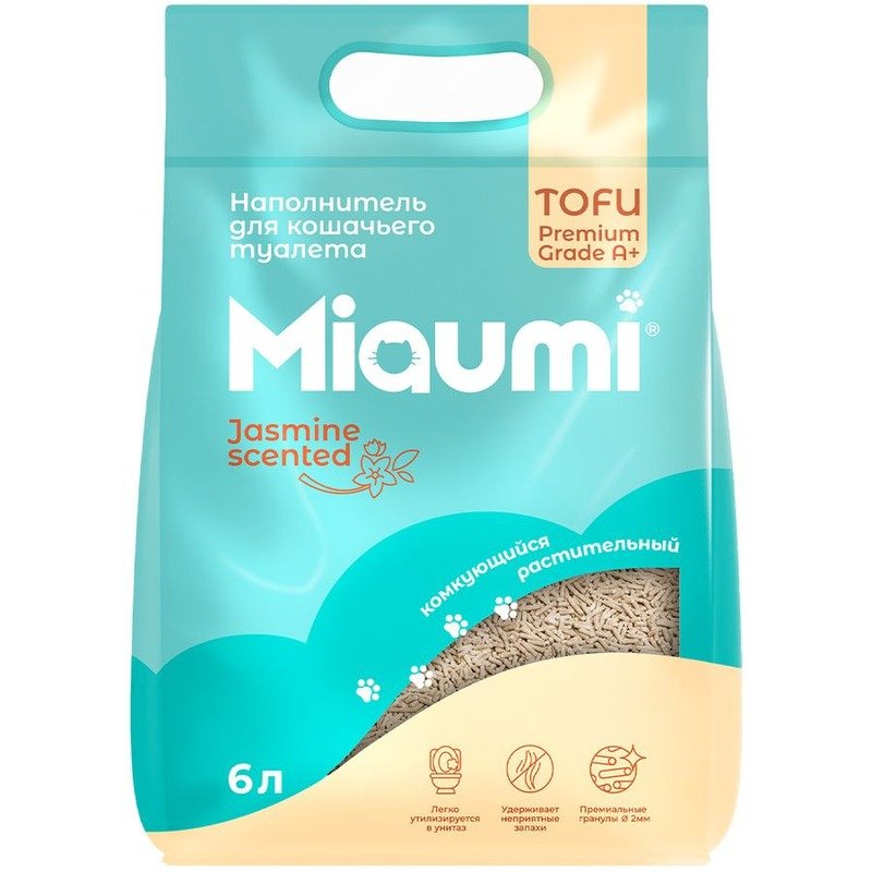 Miaumi Tofu Jasmine Scented комкующийся наполнитель для кошек, с тонким ароматом жасмина - 6 л