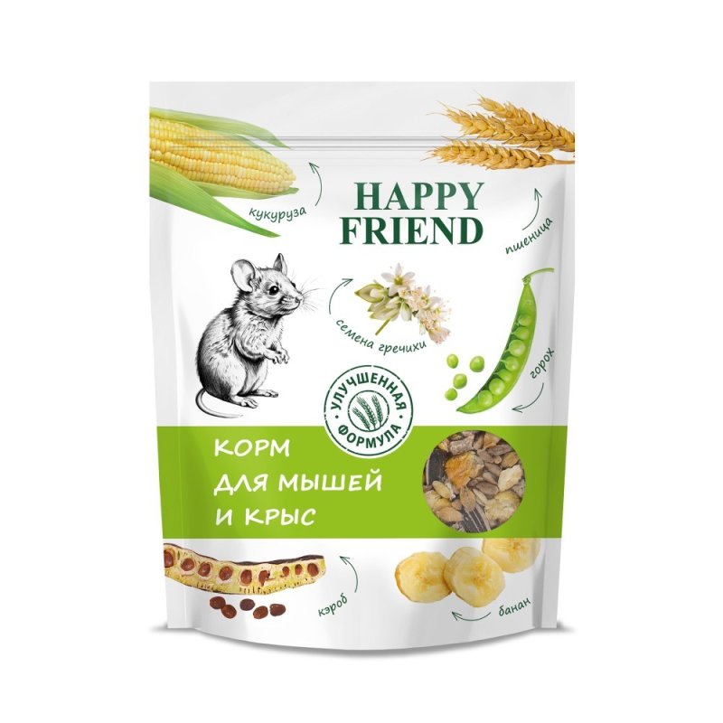 Корм для грызунов HAPPY FRIEND для мышей и крыс 500г