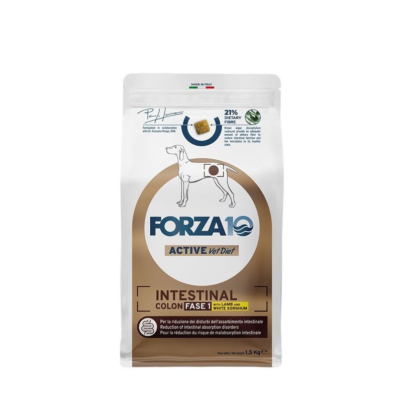 Forza10 Active VetDiet Intestinal Colone Fase1 сухой корм для собак всех пород, с ягненком и белым сорго - 1,5 кг