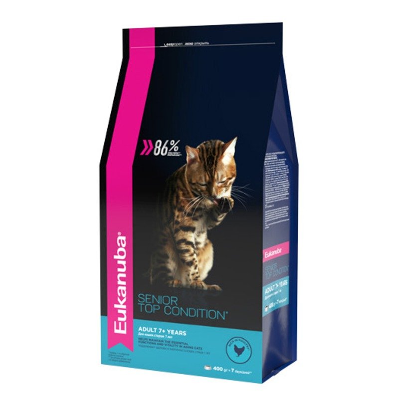 Eukanuba Senior 7+ Top Condition полнорационный сухой корм для пожилых кошек старше 7 лет, с домашней птицей - 400 г