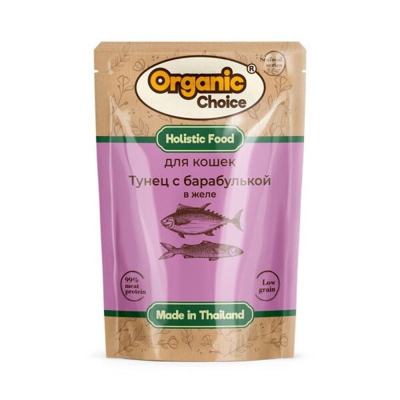 Organic Сhoice Low Grain влажный корм для кошек, с тунцом и барабулькой, в желе, в паучах - 70 г