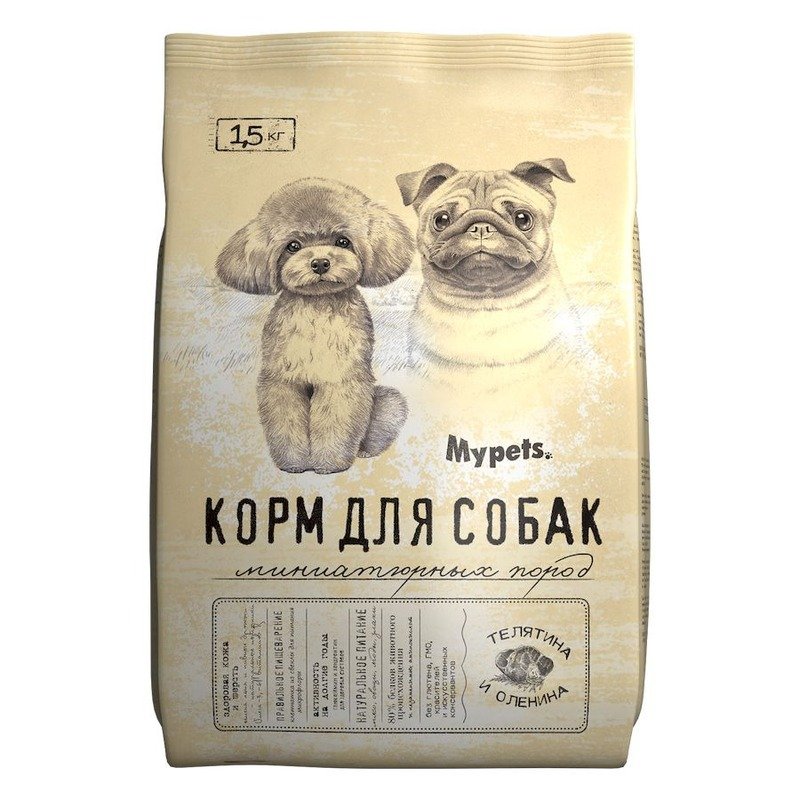 Mypets сухой корм для собак миниатюрных пород полноценный, с телятиной и олениной - 1,5 кг