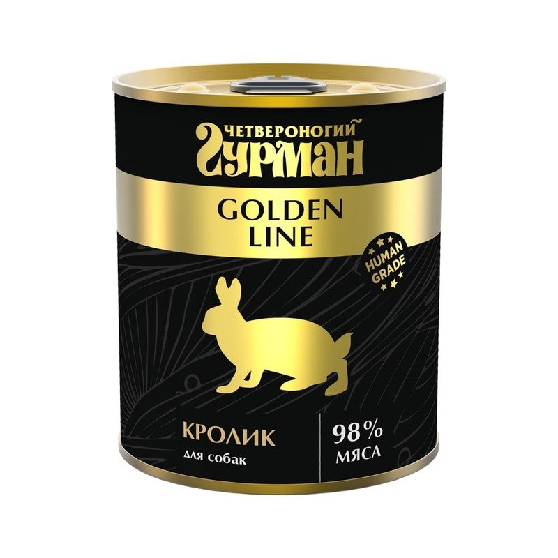 Четвероногий Гурман Golden line влажный корм для собак, с кроликом, кусочки в желе, в консервах - 340 г