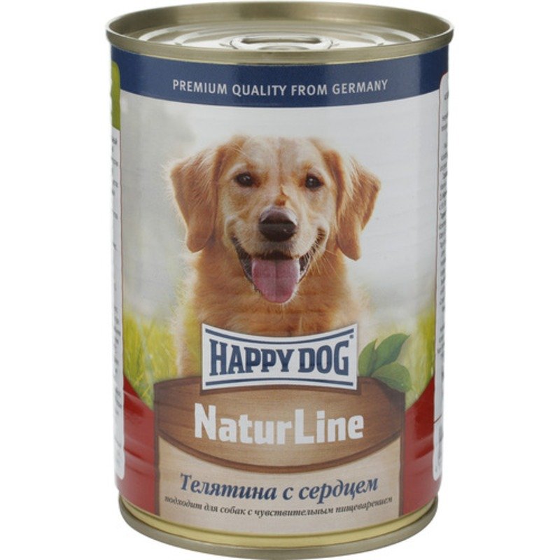 Happy Dog Natur Line полнорационный влажный корм для собак, фарш из телятины и сердца, в консервах - 410 г