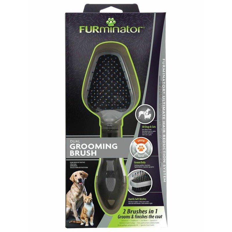 FURminator Dual Brush щетка для взрослых собак всех пород, кошек, грызунов, кроликов и хорьков двухсторонняя - 12 мм